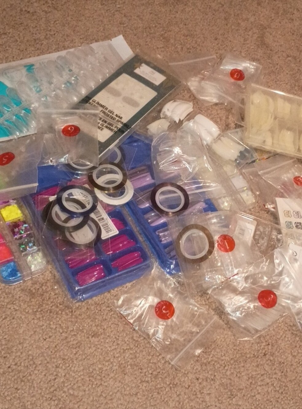 Huge Lot Of Assorted Press-On Nail Sets with Nail Art Tape - White, Pink, Blue